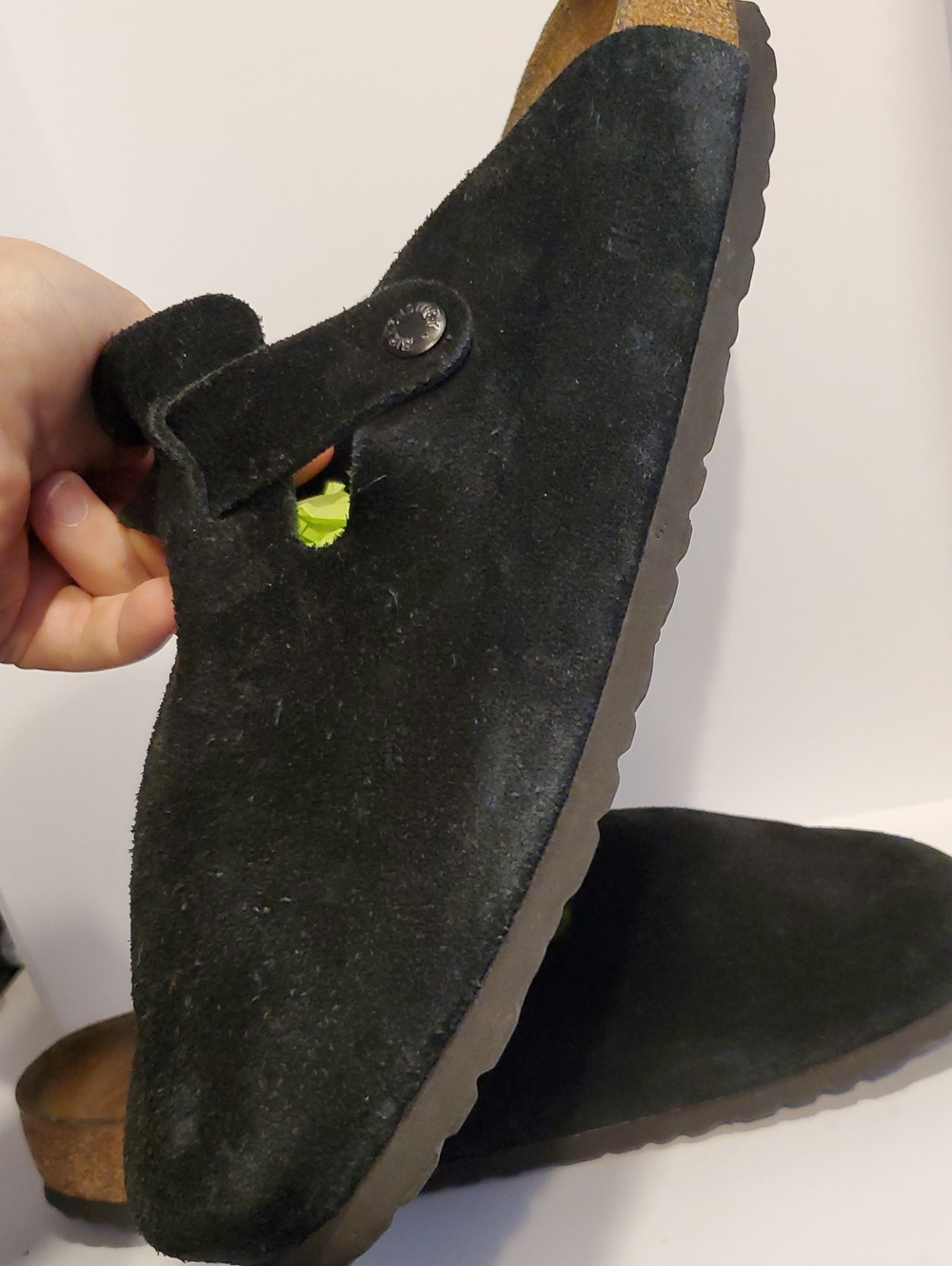 Birkenstock Boston Suede Leather Mules Shoes Clogs In Black Size 12 - Picture 14 of 14